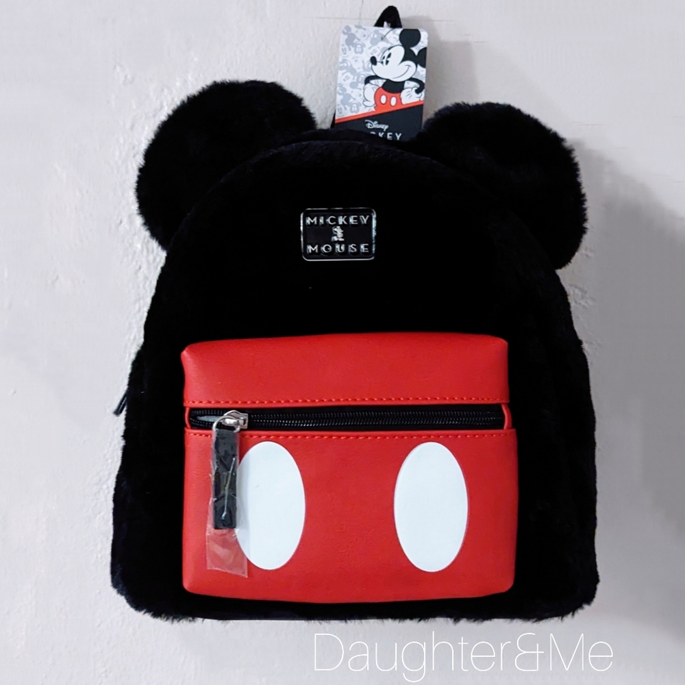 NWT Disney Mini Backpack Mickey Mouse Super Soft Black Faux Fur